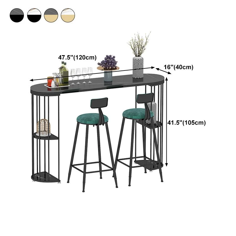 Tavolo da bistrot Glam Iron con piano pietra, tavolo da pranzo ovale per interni, con 2 ripiani Clearhalo