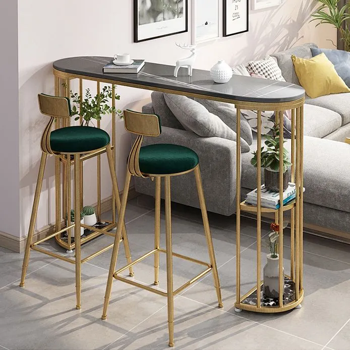 Tavolo da bistrot Glam Iron con piano pietra, tavolo da pranzo ovale per interni, con 2 ripiani Clearhalo