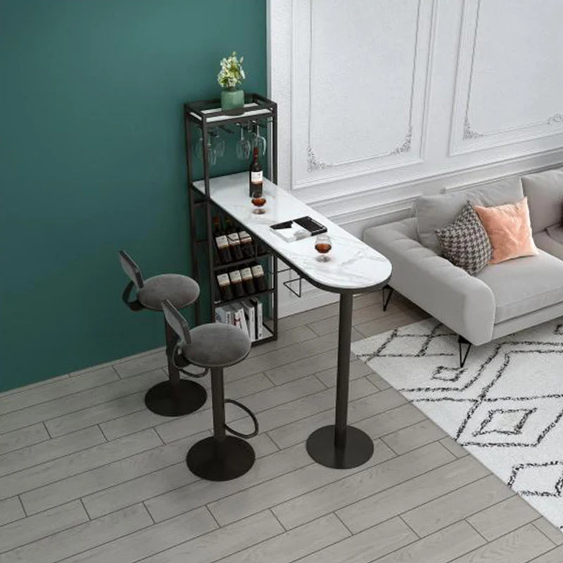Tavolo da bistrot moderno ferro con piano finto marmo bianco, tavolo da pranzo da bar per interni con portabottiglie Clear...