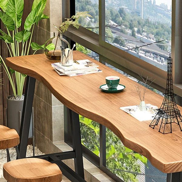 Tavolo da bistrot rettangolare con piano legno di pino, tavolo da pub industriale con base cavalletto nero Clearhalo