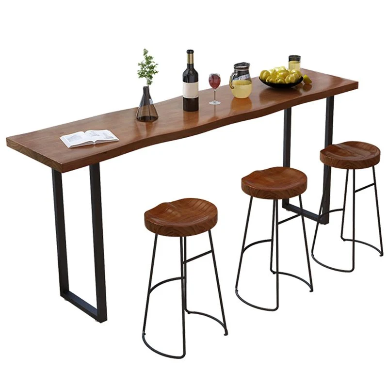 Tavolo da bistrot rettangolare con piano legno di pino, tavolo da bar industriale con base cavalletto nero Clearhalo