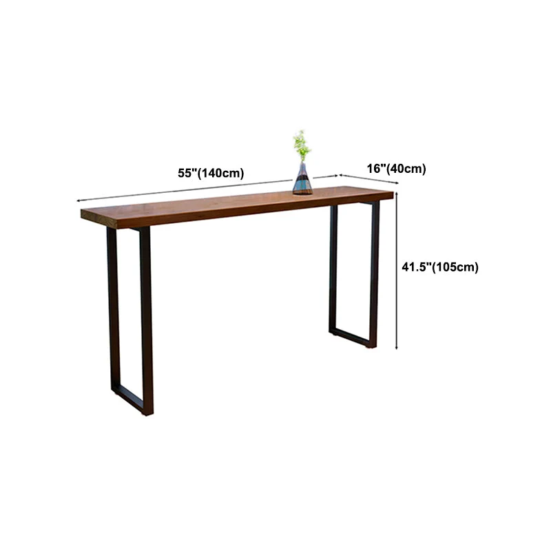 Tavolo da bistrot rettangolare con piano legno di pino, tavolo da bar industriale con base cavalletto nero Clearhalo