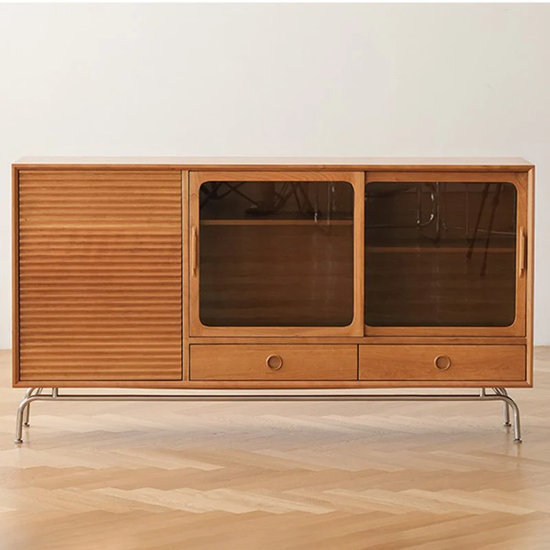 Tavolo da buffet legno massello stile moderno, credenza da buffet vetro con 2 cassetti Clearhalo