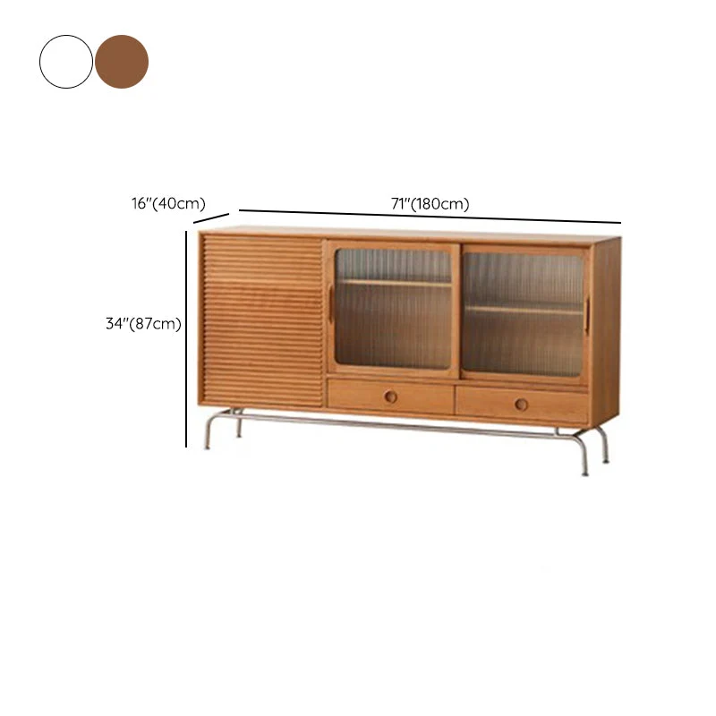 Tavolo da buffet legno massello stile moderno, credenza da buffet vetro con 2 cassetti Clearhalo