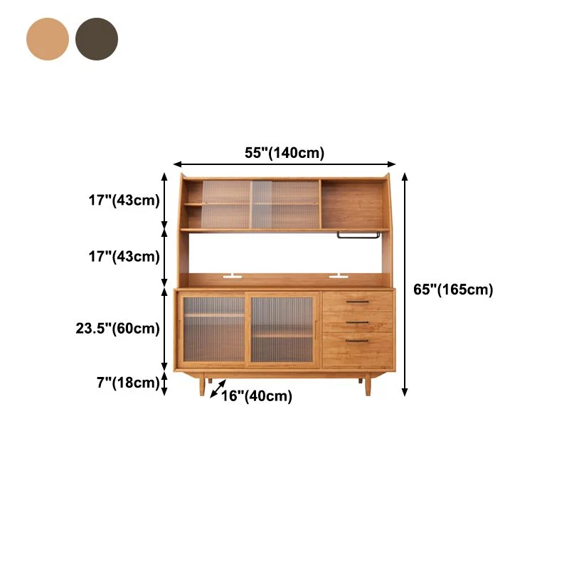 Tavolo da buffet legno di pino con 3 cassetti e 4 ante vetro, credenza stile semplice per la cucina Clearhalo