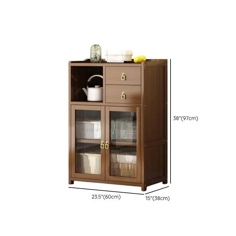 Tavolo da buffet moderno bambù marrone con ripiano aperto e 2 cassetti Clearhalo