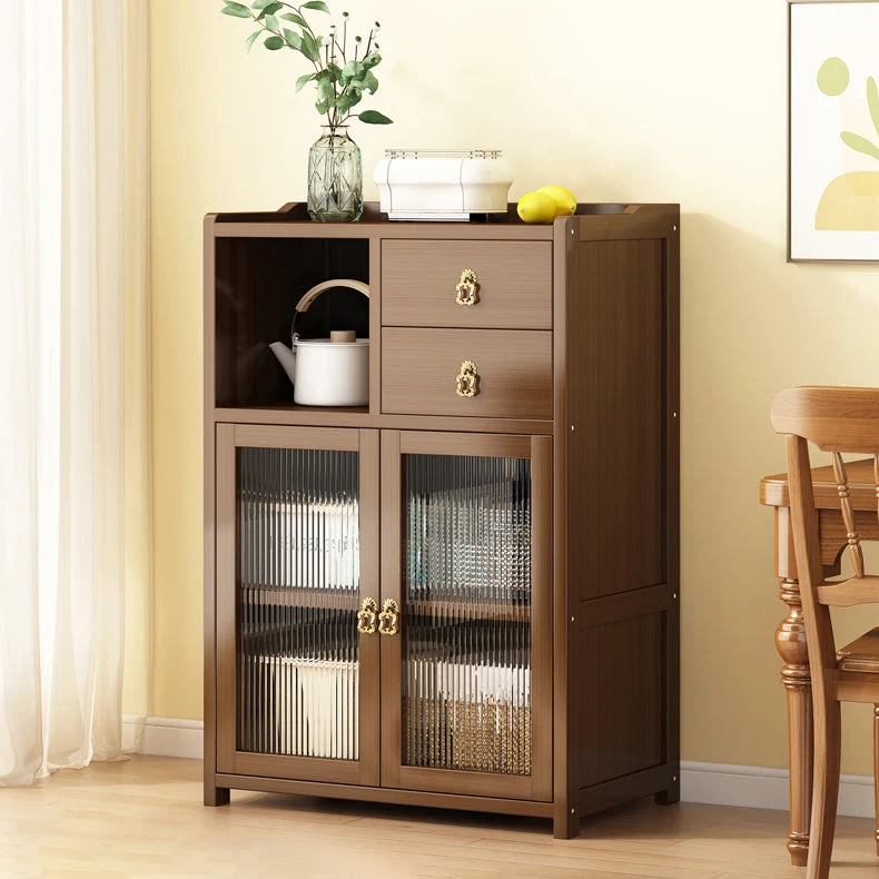 Tavolo da buffet moderno bambù marrone con ripiano aperto e 2 cassetti Clearhalo