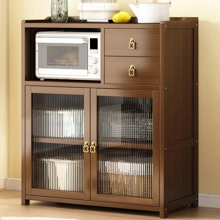 Tavolo da buffet moderno bambù marrone con ripiano aperto e 2 cassetti Clearhalo