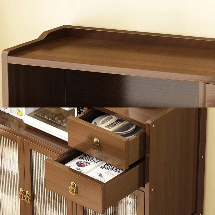 Tavolo da buffet moderno bambù marrone con ripiano aperto e 2 cassetti Clearhalo