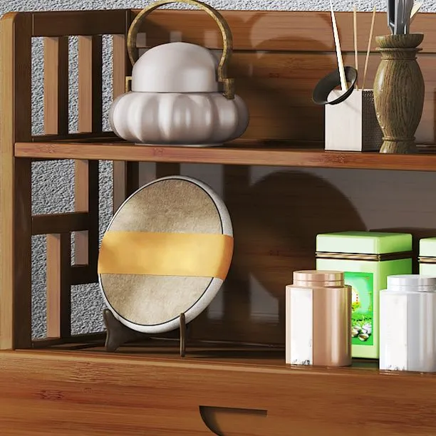 Tavolo da buffet moderno con credenza buffet bambù marrone con contenitore aperto e 2 cassetti Clearhalo