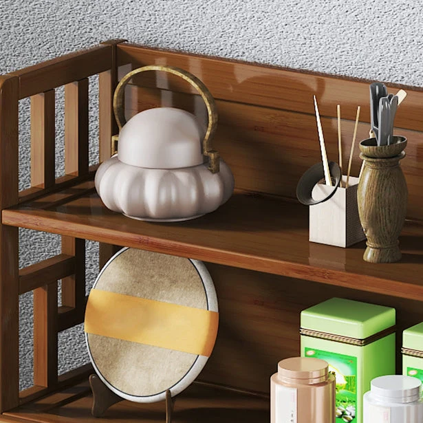 Tavolo da buffet moderno con credenza buffet bambù marrone con contenitore aperto e 2 cassetti Clearhalo