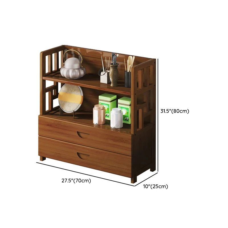 Tavolo da buffet moderno con credenza buffet bambù marrone con contenitore aperto e 2 cassetti Clearhalo
