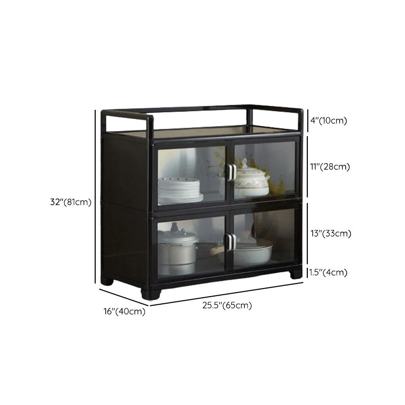 Tavolo da buffet moderno con credenza metallo nero con ante vetro per soggiorno Clearhalo