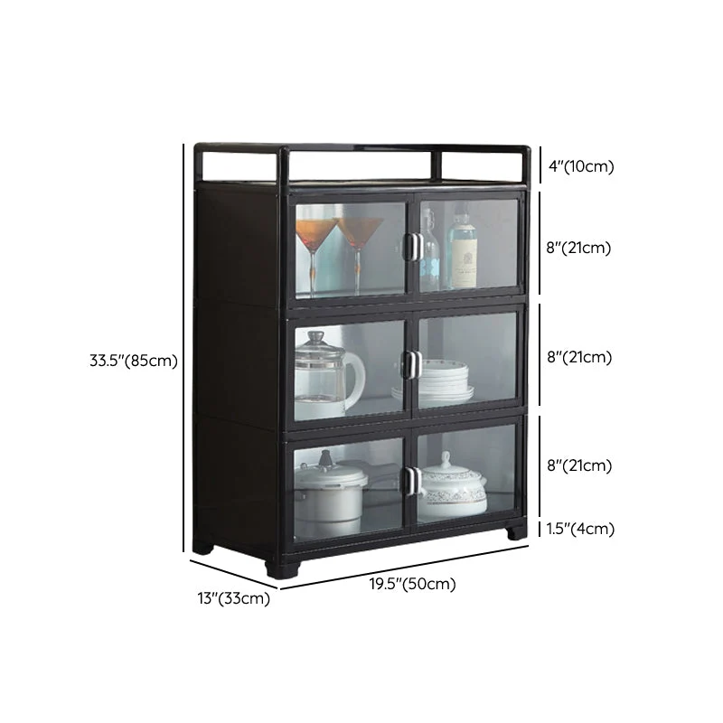 Tavolo da buffet moderno con credenza metallo nero con ante vetro per soggiorno Clearhalo