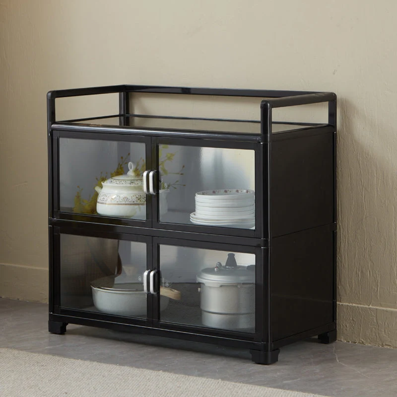 Tavolo da buffet moderno con credenza metallo nero con ante vetro per soggiorno Clearhalo
