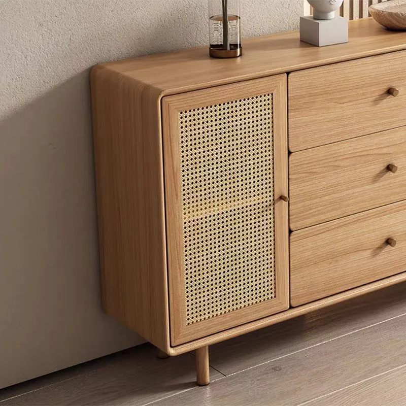 Tavolo da buffet moderno legno massello con credenza marrone con 3 cassetti Clearhalo