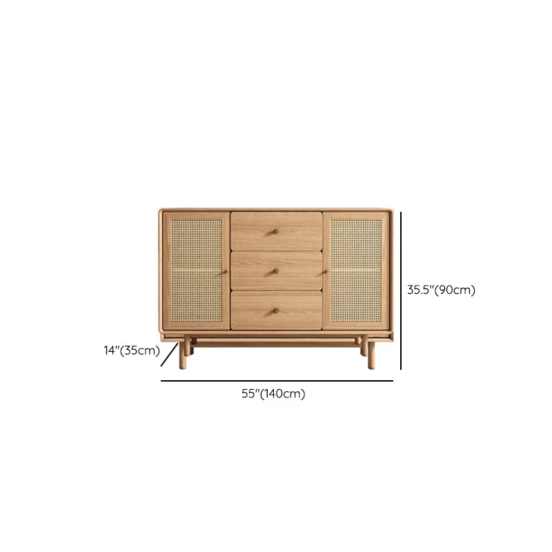 Tavolo da buffet moderno legno massello con credenza marrone con 3 cassetti Clearhalo