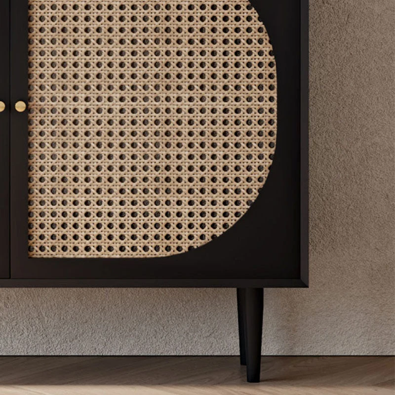 Tavolo da buffet moderno legno massello con ante vimini nero per sala da pranzo Clearhalo
