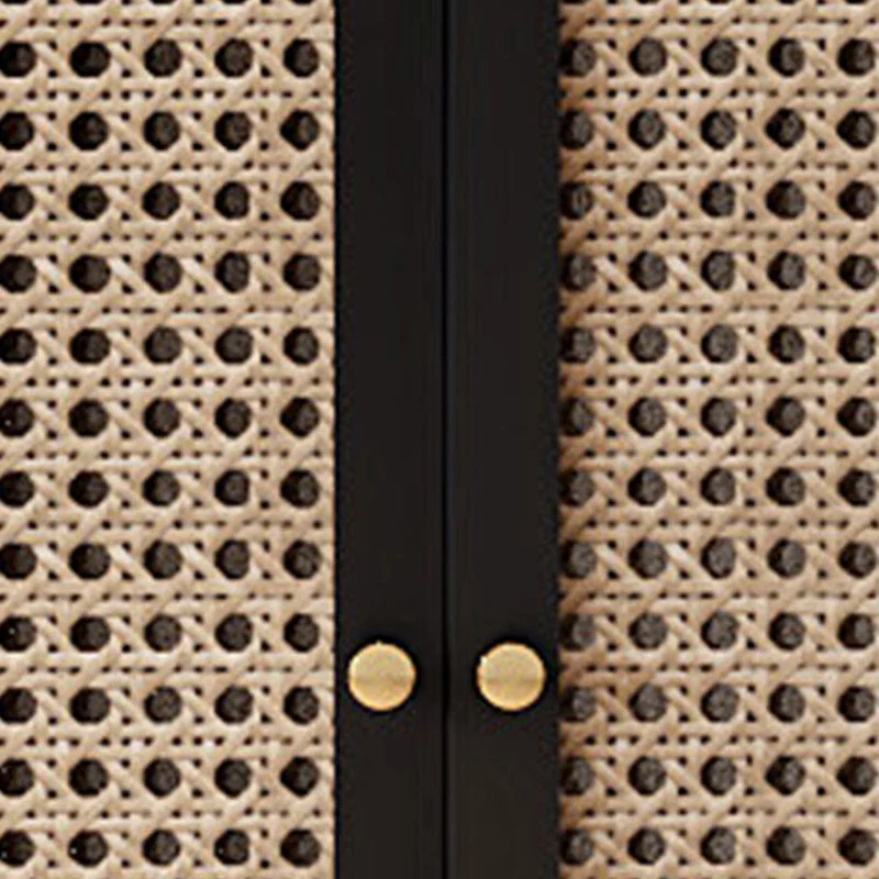 Tavolo da buffet moderno legno massello con ante vimini nero per sala da pranzo Clearhalo