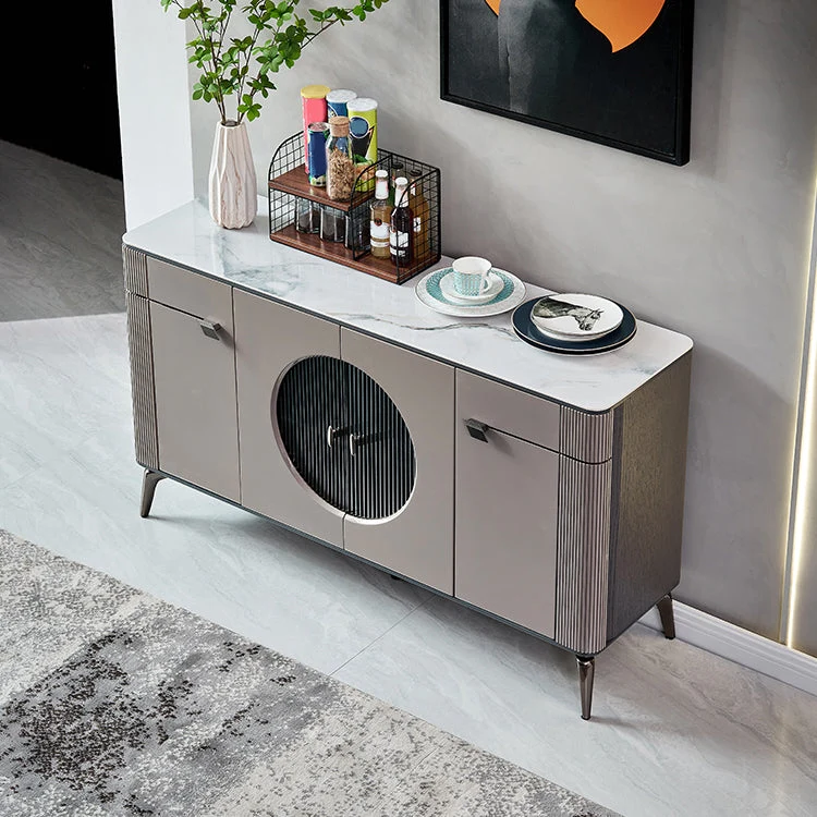 Tavolo da Buffet Moderno Tavolo Credenza Pietra con Ante per Cucina Clearhalo