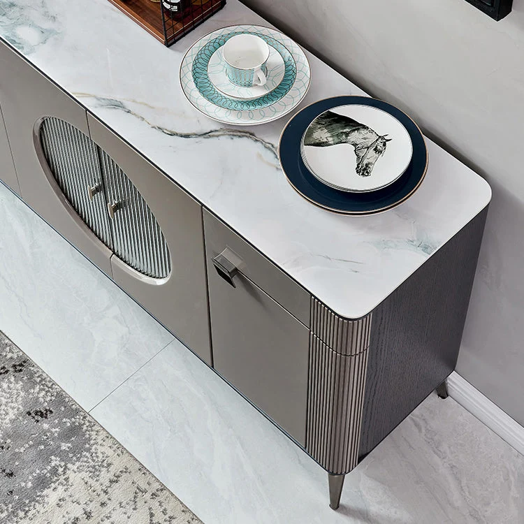 Tavolo da Buffet Moderno Tavolo Credenza Pietra con Ante per Cucina Clearhalo