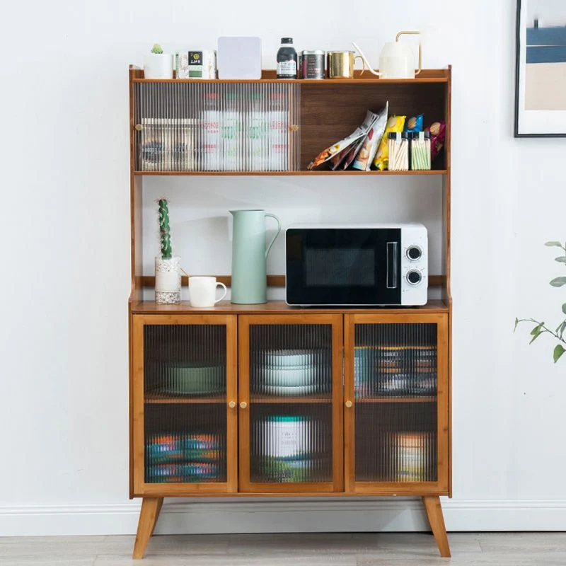 Tavolo da buffet moderno vetro con credenza bambù marrone Clearhalo
