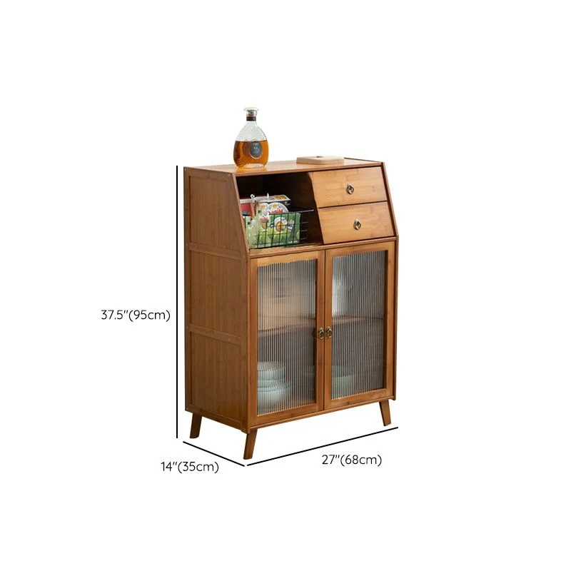 Tavolo da buffet moderno vetro con credenza bambù marrone Clearhalo