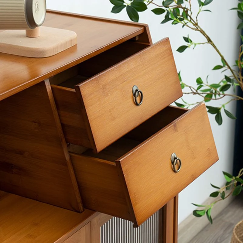 Tavolo da buffet moderno vetro con credenza bambù marrone Clearhalo