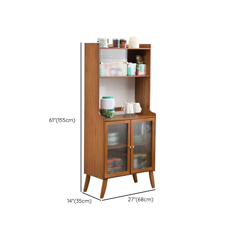 Tavolo da buffet moderno vetro con credenza bambù marrone Clearhalo