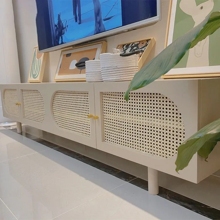 Tavolo da buffet rattan 4 ante Tavolo da cucina legno di altezza 20 pollici per sala da pranzo Clearhalo