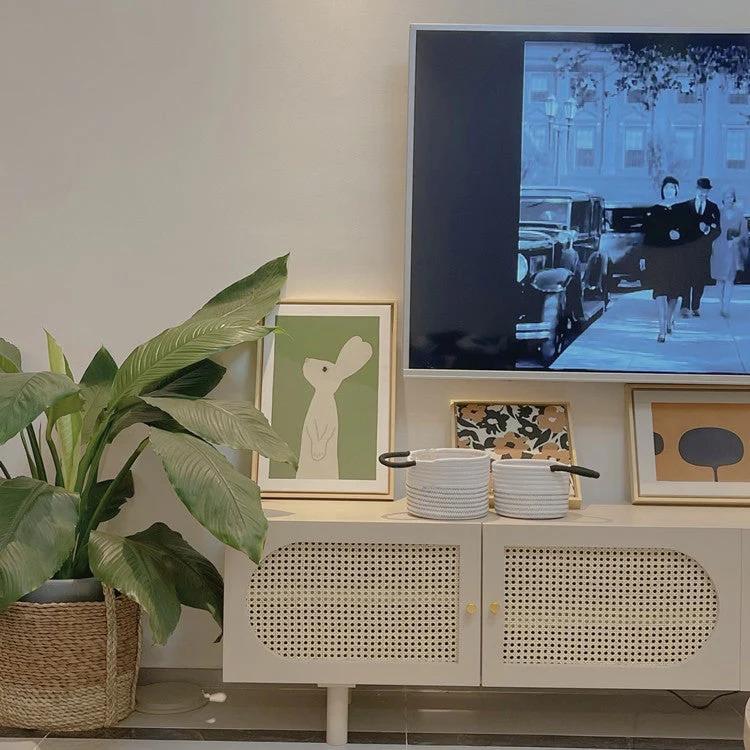 Tavolo da buffet rattan 4 ante Tavolo da cucina legno di altezza 20 pollici per sala da pranzo Clearhalo