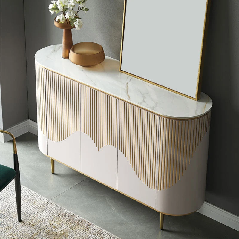 Tavolo da Buffet Stile Glam Tavolo Credenza Pietra con Ante per Sala da Pranzo Clearhalo