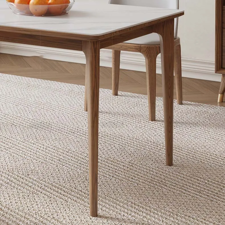Tavolo con piano pietra bianca e gambe legno di frassino Tavolo da pranzo moderno della metà del secolo Clearhalo