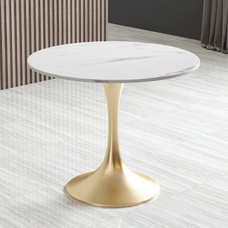 Tavolo con piano pietra sinterizzata bianca con tavolo da pranzo rotondo di lusso tradizionale metallo con base tulipano C...