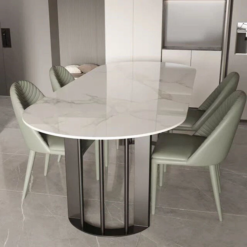Tavolo con Piano Pietra Sinterizzata con Doppio Piedistallo Tavolo Moderno Bianco per Ristorante Clearhalo