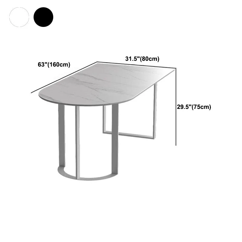 Tavolo con Piano Pietra Sinterizzata con Doppio Piedistallo Tavolo Moderno Bianco per Ristorante Clearhalo