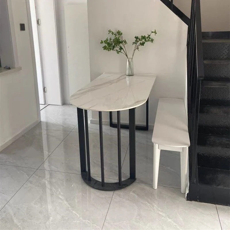 Tavolo con Piano Pietra Sinterizzata con Doppio Piedistallo Tavolo Moderno Bianco per Ristorante Clearhalo