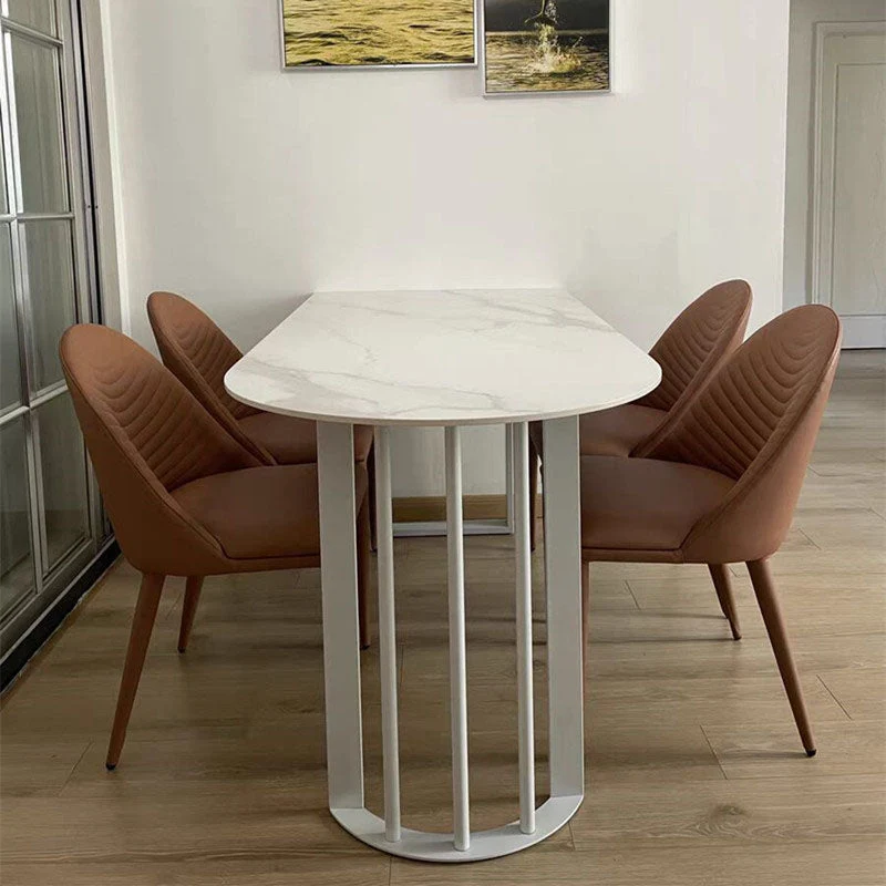 Tavolo con Piano Pietra Sinterizzata con Doppio Piedistallo Tavolo Moderno Bianco per Ristorante Clearhalo
