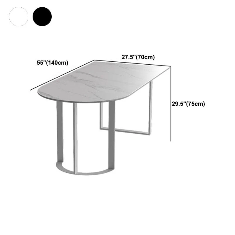Tavolo con Piano Pietra Sinterizzata con Doppio Piedistallo Tavolo Moderno Bianco per Ristorante Clearhalo