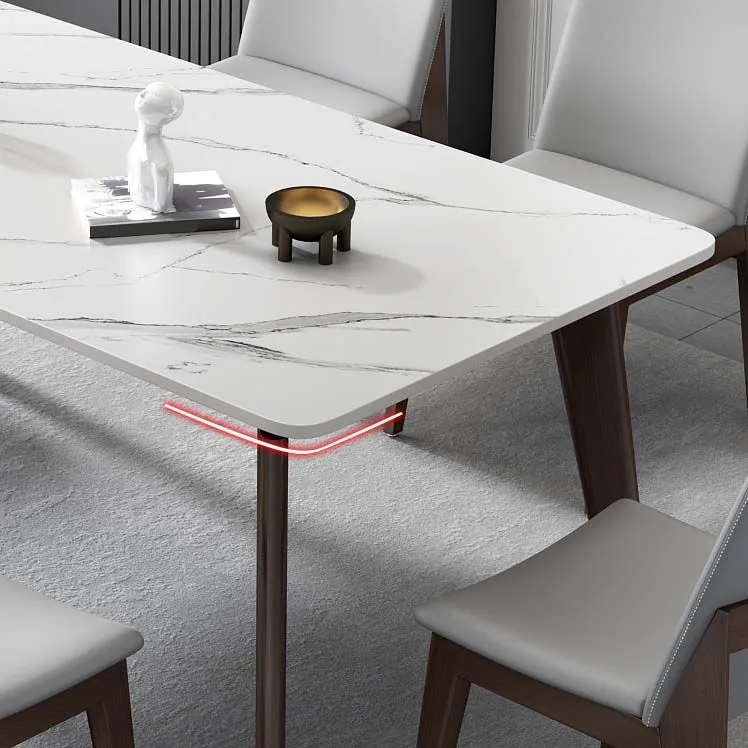 Tavolo con piano pietra e struttura legno di frassino. Tavolo da pranzo rettangolare Mid-Century Clearhalo