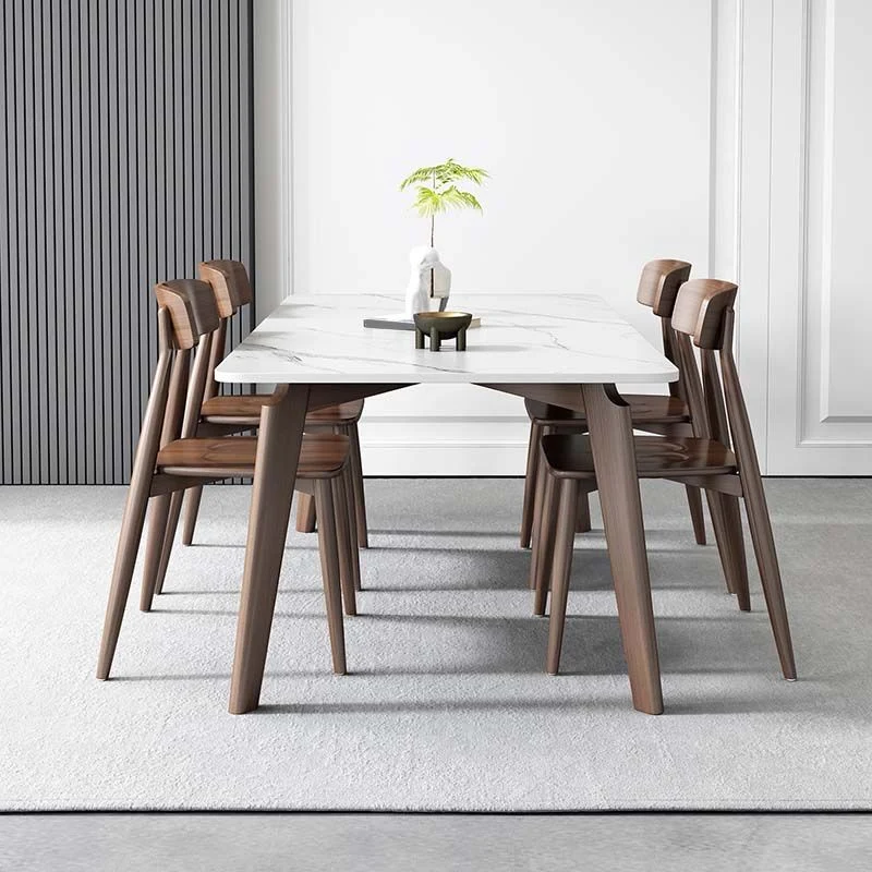 Tavolo con piano pietra e struttura legno di frassino. Tavolo da pranzo rettangolare Mid-Century Clearhalo