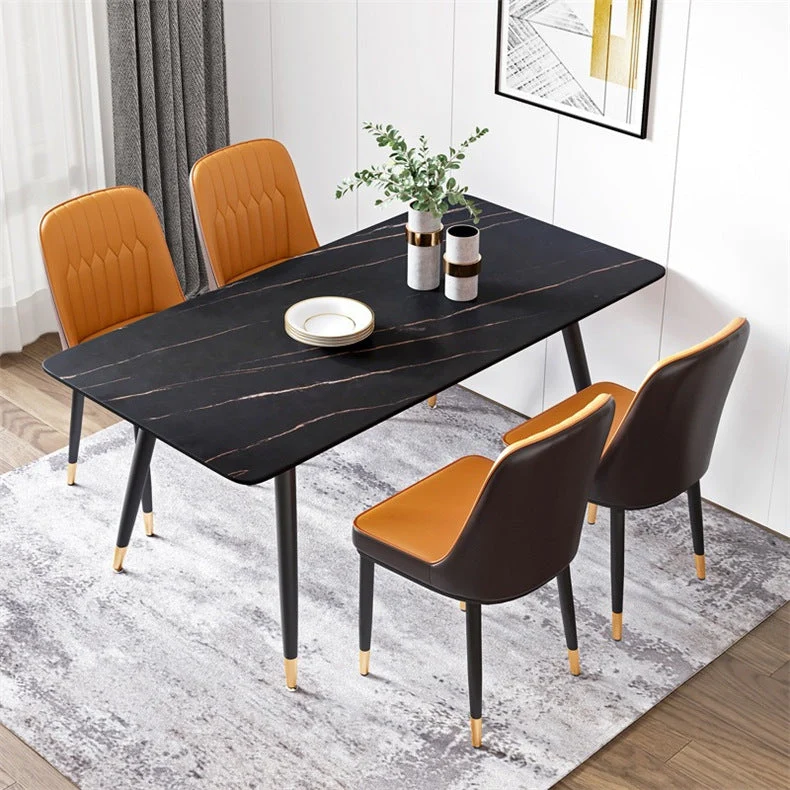Tavolo con piano pietra Tavolo rettangolare contemporaneo con 4 gambe nero Clearhalo