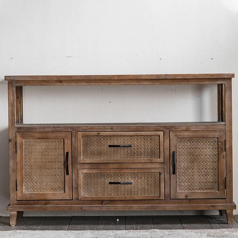Tavolo credenza legno da fattoria 2 ante con contenitore aperto e 1/2 cassetti per sala da pranzo Clearhalo