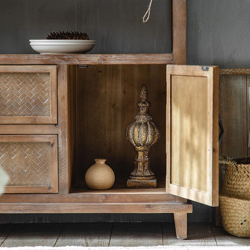 Tavolo credenza legno da fattoria 2 ante con contenitore aperto e 1/2 cassetti per sala da pranzo Clearhalo