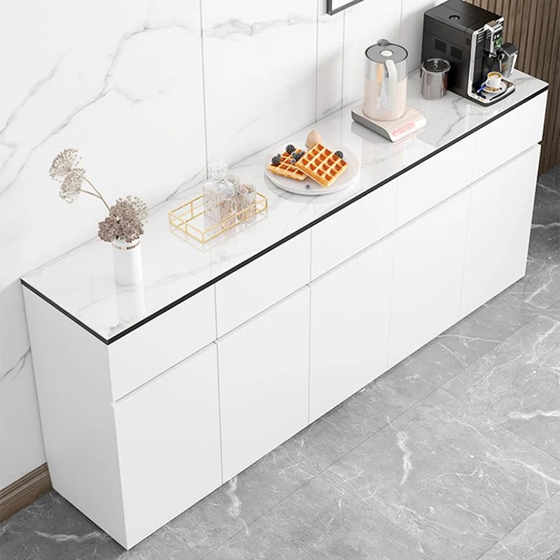 Tavolo credenza moderno pietra/legno, armadietti bianchi inclusi Clearhalo