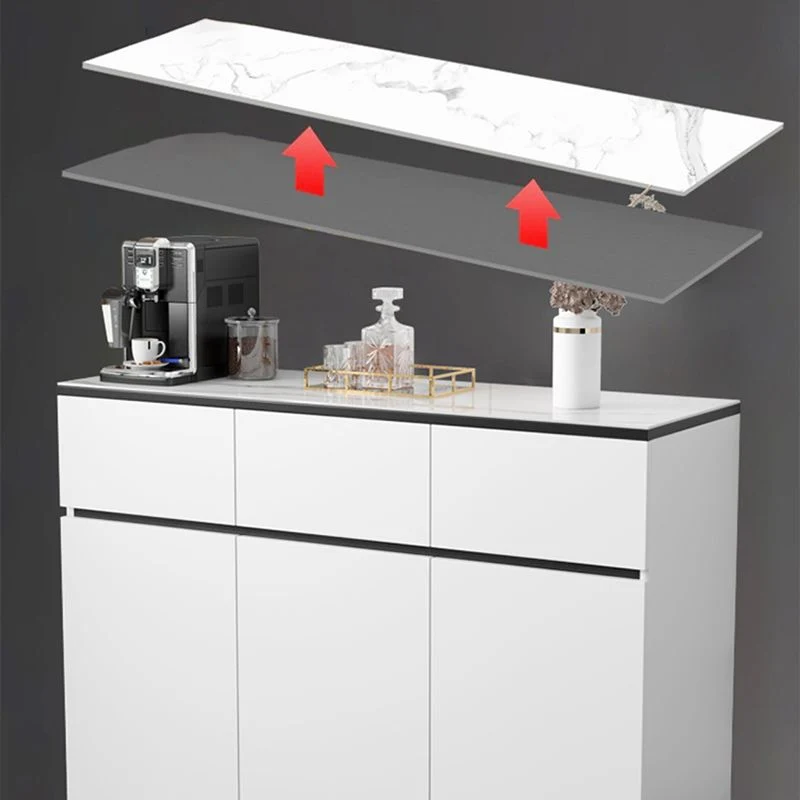 Tavolo credenza moderno pietra/legno, armadietti bianchi inclusi Clearhalo