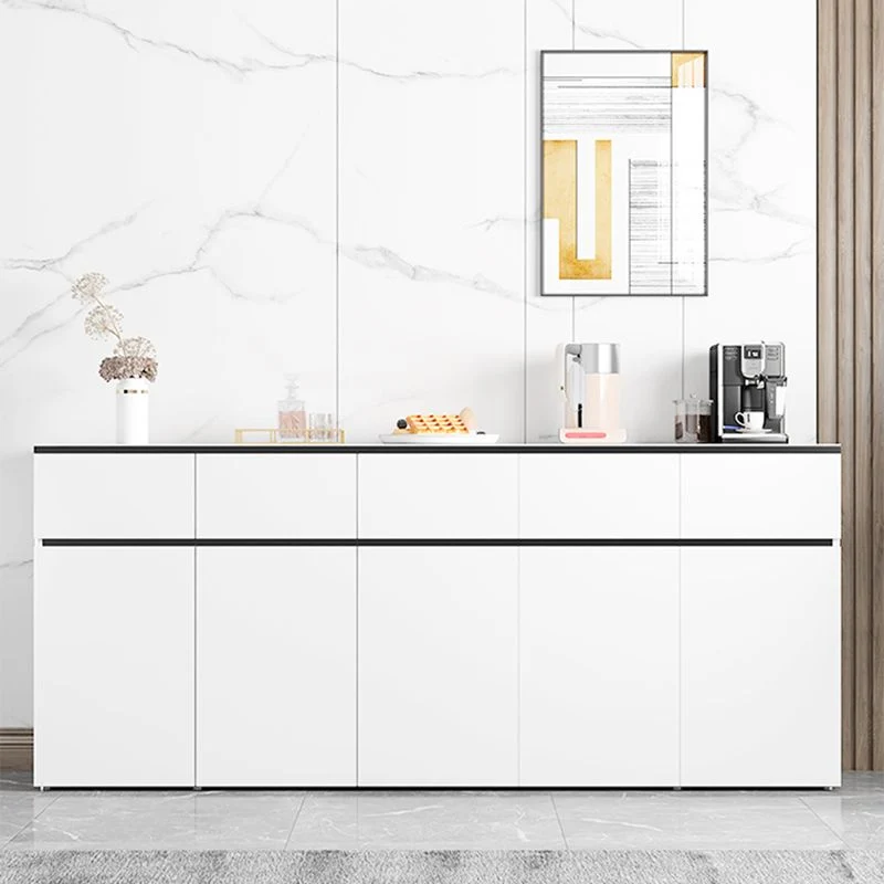 Tavolo credenza moderno pietra/legno, armadietti bianchi inclusi Clearhalo