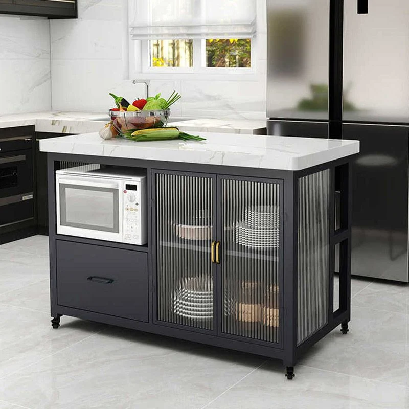 Tavolo da cucina con isola, tavolo da pranzo moderno con mobiletto portaoggetti Clearhalo