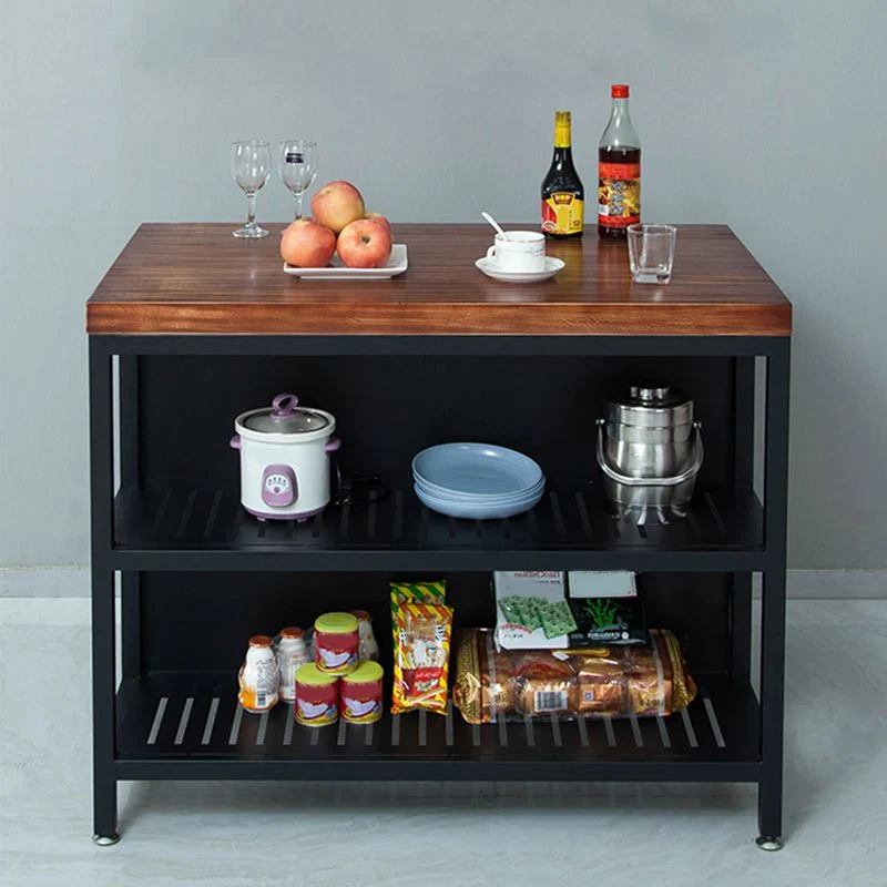 Tavolo da cucina industriale fisso con isola legno massello da cucina con ripiani Clearhalo