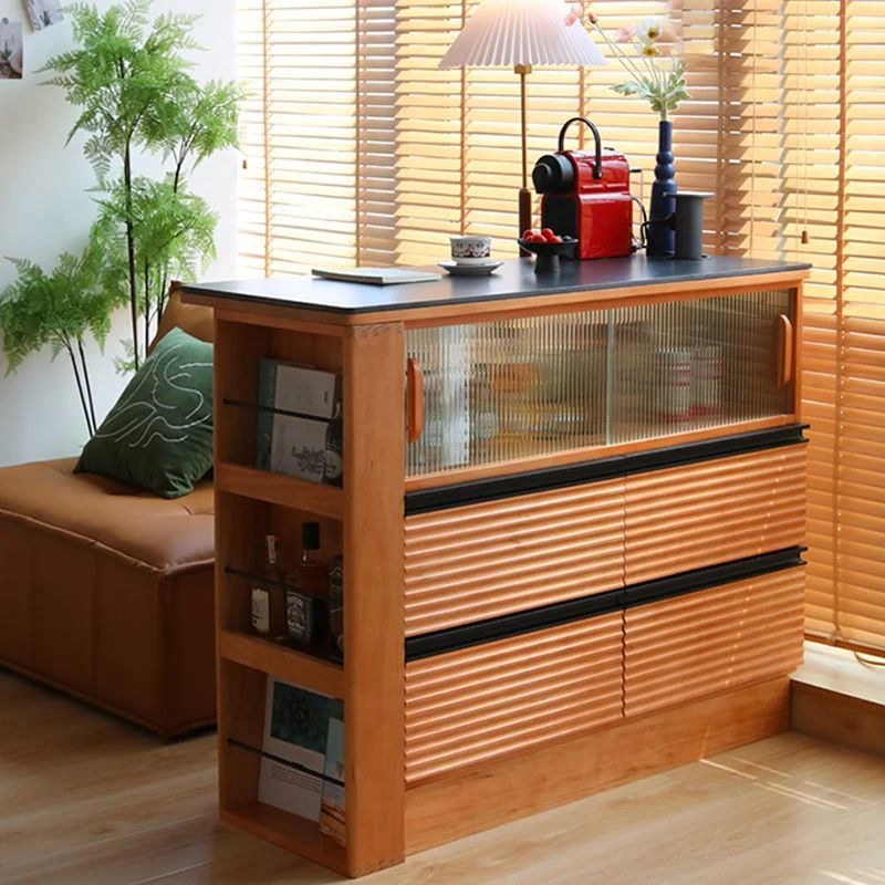 Tavolo da cucina ad isola ciliegio marrone chiaro con cassetti per sala da pranzo Clearhalo